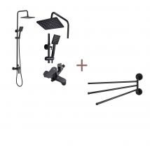 Auralum Max Colonne De Douche Interrupteur À Poignée Ensemble De Douche+porte-serviettes Inox 304 Avec 3 Barres 180°rotatives,noir