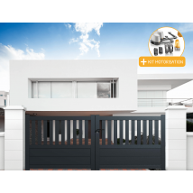 Portail Packit - Portail aluminium battant semi-ajouré en kit + Motorisation dimension L.3000 (entre piliers) X H.1300 mm Blanc (RAL 9010)
