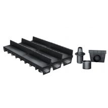 Pack De 3 : Caniveau Extérieur Avec Grille À Fente En Pp Recyclé Classe A15 Meapark - Caniveaux Pour Terrasse, Piscine, Jardin - Largeur Utile 10cm