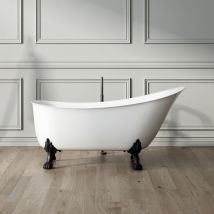 Rogier & Mothes - Baignoire Ancienne Rétro Sur Pieds Balmain Blanche 161 Cm Pieds De Lion Noirs