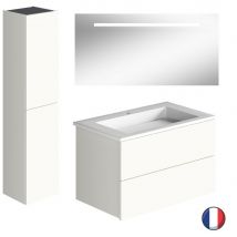 Burgbad - Meuble vasque 80 cm BURGBAD Cosmo blanc mat + miroir + colonne
