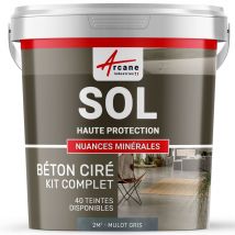 Béton Ciré Sol En Kit - Primaire Et Vernis De Finition Inclus - 2 M² (en 2 Couches) - Mulot Gris - Arcane Industries