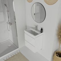 Planetebain - Meuble salle de bain-50x35cm-Gain de place-Blanc Brillant-Moduo Slim