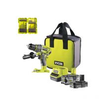 Pack Ryobi Perceuse-visseuse Percussion R18pd7-252s Brushless - 2 Batteries 5.0 - 2.0ah - Chargeur - 32 Accessoires Perçage - Vissage - Boulonnage