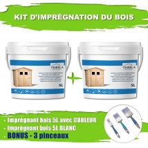 Timbela - 5 L De Produit De Protection Blanc + 5 L De Produit De Protection Teck + Cadeau Lots De Pinceaux