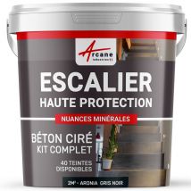 Arcane Industries - Béton Ciré Escalier - Complet primaire et vernis de finition - En neuf ou rénovation Aronia Gris Noir - 2 m² (en 2 couches) - 