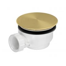 Galedo - Bonde De Receveur Diamètre 90 Mm - Capot Or Doré Brossé - Evacuation Horizontale