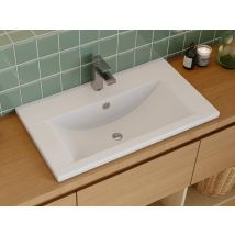 Vente-unique - Vasque de salle de bain semi-encastrée rectangle en céramique - 71