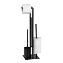 Wenko - Valet Wc Dérouleur + Stockeur + Brosse En Acier Et Verre Noir