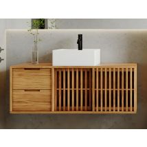 Vente-unique - Meuble de salle de bain suspendu en teck avec simple vasque - 120 cm - PARNU