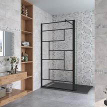 Aica Sanitaire - Aica Paroi De Douche Noire 120+30x200cm Style Modèle En Verre Trempé Avec Un Retour Pivotant 30cm Et Une Barre De Fixation 90cm En 