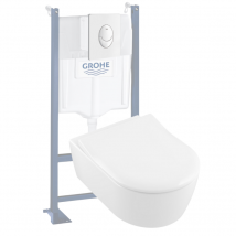 Villeroy & Boch - Pack Wc Suspendu Sans Bride Villeroy Et Boch Avento + Abattant + Plaque + Bâti