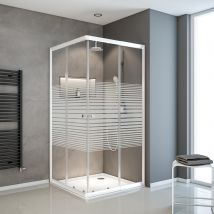 Schulte Paroi De Douche Accès D'angle Droit, 75-90x75-90x175 Cm, Portes De Douche Coulissantes, Verre 4 Mm, Bandes Transversales, Blanc, Sunny