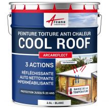 Cool Roof - Peinture Toiture Réfléchissante, Anti Chaleur, Imperméalisante, Auto Nettoyante : Arcareflect Blanc - 2.5 L - Arcane Industries