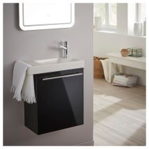 Planetebain - Meuble lave-mains pour toilette noir avec porte serviette et mitigeur à droite