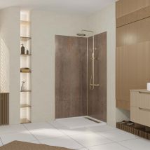 Galedo - Pack 2 Panneaux Muraux Pierre Wood Stone 90x210 cm + Profilés Finition et Angle Or Brossé