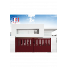 Portail Packit - Portail Aluminium Battant Semi-ajouré En Kit Dimensions L.3500 (entre Piliers) X H.1300 Mm Couleurs Rouge (ral 3004)