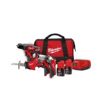 Milwaukee - Pack MILWAUKEE Perceuse visseuse - Visseuse à choc - Scie sabre - Lampe LED - M12 BPP4A-202B - 2 Batteries 2