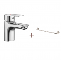 Auralum Max - Mitigeur Lavabo Monotrou Chromé Avec Trou Tirette Vidage,eau Froide/chaude+60cm Porte-serviettes Salle Bain Auto-adhésif Ou Perçage En 