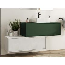 Vente-unique - Meuble de salle de bain suspendu gris béton et vert avec simple vasque carrée et deux tiroirs - 94 cm - TEANA II