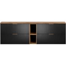 Furnidea - Meuble Sous Vasque Flow Noir 180 Cm Avec L'étagère - Extension Et Plan Chêne