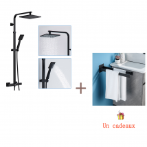 Auralum Max - Colonne De Douche Thermostatique Noir,réglable Hauteur,avec Mitigeur+porte Serviette Salle Bain Adhésif/perçage,barres Porte Serviettes 