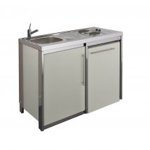 Moderna - Meuble Bas Métalline Gris Soie 1 Porte + 1 Niche Réfrig., L1200xp600xh870mm