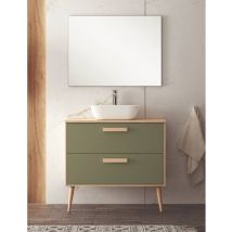 Mcm - Meuble De Salle De Bain Scandinave Modèle Catane Largeur 80 Cm, Coloris Olive/chêne
