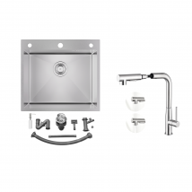 Auralum Max - Evier Cuisine 54*49*20 Cm,à Encastrer/à Fleur De Plan Avec Distributeur Savon,argent+mitigeur Cuisine Avec Douchette Extractible Rotatif