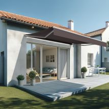 Maison Cros Stores Depuis 1867 - Store Banne Loggia Liebe 4.20 X 3.00m (motorisé Et Interrupteur - Toile : Taupe - Armature : Blanc)