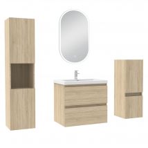 Ocean Sanitaire - Ensemble Meubles Salle De Bain 60cm Vasque + Colonne + Miroir Lumineux Chêne Wotan