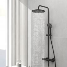 Aica Sanitaire - Aica Colonne De Douche Ensemble De Douche Noir Avec Douche De Tête 25*25 Cm Douche À Main Ronde Salle De Bain