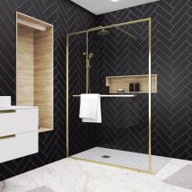 Galedo - Paroi de Douche Or Doré Brossé 140x200cm - Porte-Serviette et Etagère