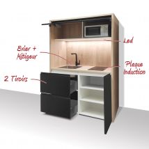 Kitchenette / Mini-cuisine Arche 126cm Noire Valino - Inclus : Plaque De Cuisson, Évier, Robinetterie, Led