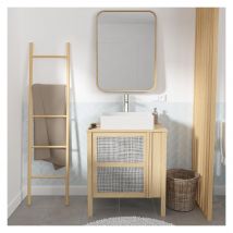 Mob In - Meuble Simple Vasque 70cm Chêne Nesto Cannage + Vasque + Robinet + Miroir