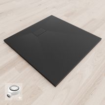 Saniverre - Baya Receveur De Douche 90 X 90 Cm Noir Extra-plat Aspect Pierre + Bonde Incluse