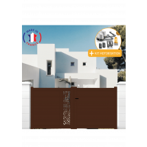 Portail Packit - Portail Aluminium Battant Découpe Laser En Kit + Motorisation Dimension L.3500 (entre Piliers) X H.1500 Mm Marron (ral 1247)