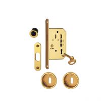 Hoppe - Serrure pour portes coulissantes - Axe : 50 mm - Décor : Alu or - Modèle : Clé L - Pour porte d'épaisseur : 35 à 52 mm