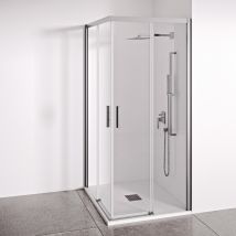 Bellobath - Cabine De Douche 2 Portes Coulissantes + 2 Panneaux Fixes - Verre Trempé 6 Mm - Argent Brillant -largeur Ajustable 77-79 X 117-119 Cm -