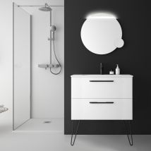 Planetebain - Meuble salle de bain blanc mat 80 cm simple vasque à suspendre avec poignets et pieds noir mat - So matt