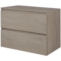 Furnidea - Meuble Suspendu Sous Vasque Simple Chêne Foncé Avec Le Plan 80 Cm