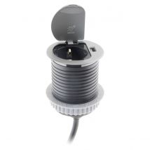Prise Encastrable Schuko + Usb Ø60mm - Gris - Otio