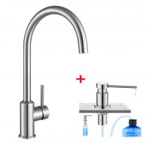 Cecipa Max Mitigeur De Cuisine Monocommande, Robinet Évier En Acier Inox , Robinetterie Rotatif À 360° + Distributeur De Savon De Cuisine Brossée