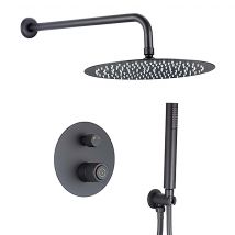 Valaz Douche Monocommande Encastrable Avec Bouton Rond Au Mur Noir Mat Série Andarax - 20cm