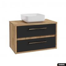 Otitec - Ensemble meuble sous vasque avec vasque à poser - Siphon OFFERT | EMBRE | Noir | 80 x 50 x 45 cm