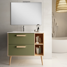 Cosyneo - Meuble De Salle De Bain 80cm Vasque Déportée - 2 Tiroirs - Malia - Vert Olive