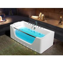 Vente-unique - Baignoire balnéo vitrée semi-îlot à leds DYONA - 1 place - 260L - 170*85*58cm - Blanche