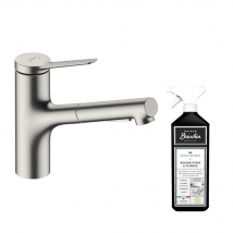 Robinet De Cuisine Avec Douchette Hansgrohe Zesis M33 150 2 Jets Aspect Acier Inox + Nettoyant Briochin