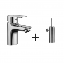 Auralum Max - Mitigeur Lavabo Monotrou Chromé Avec Trou De Tirette De Vidage,eau Froide/chaude+porte Brosse Toilette Acier Inoxydable Brosse Wc Mural