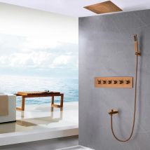 Kroos - Composition De Douche Thermostatique Avec Ciel De Pluie Led 800x600 Mm- Or Rose Brossé